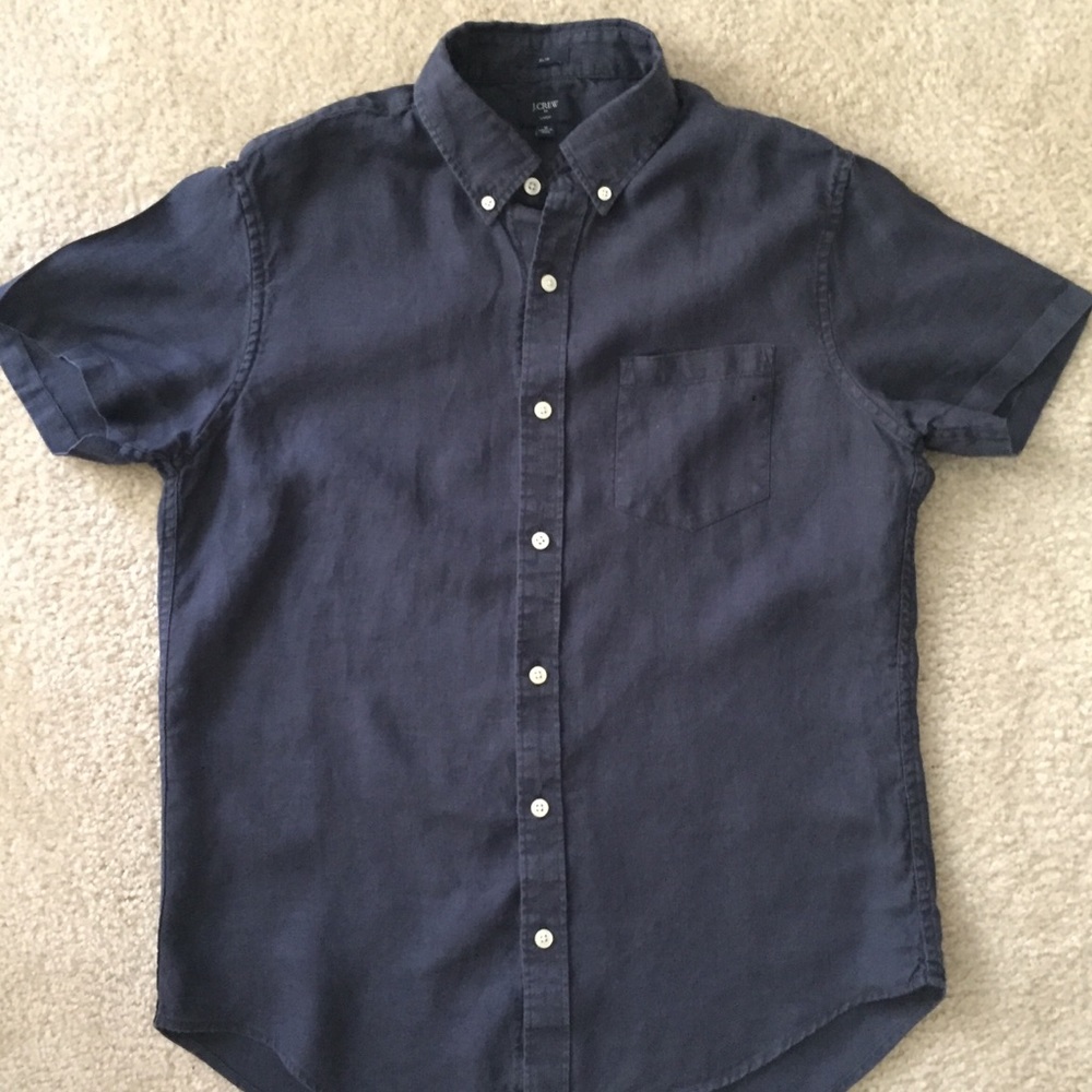 J Crew Short Sleeve Linen Shirt Navy - Medium